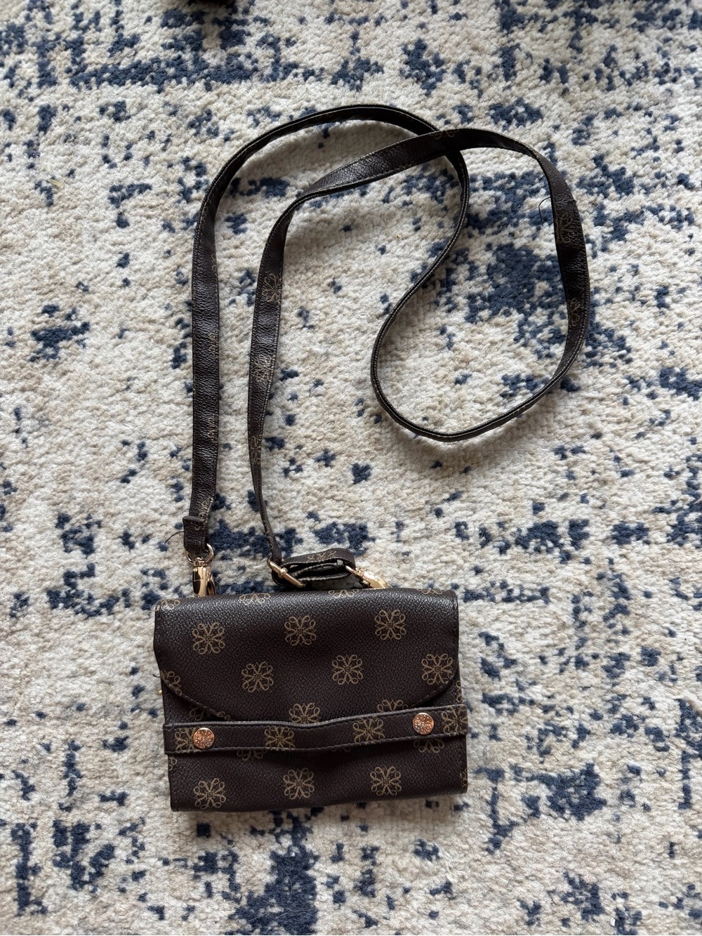 Avon Crossbody Wallet Purse in Dark Brown with Pattern